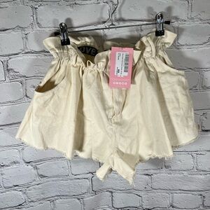 Sierra cream flared denim shorts size medium 10 stretch waistband pockets NEW